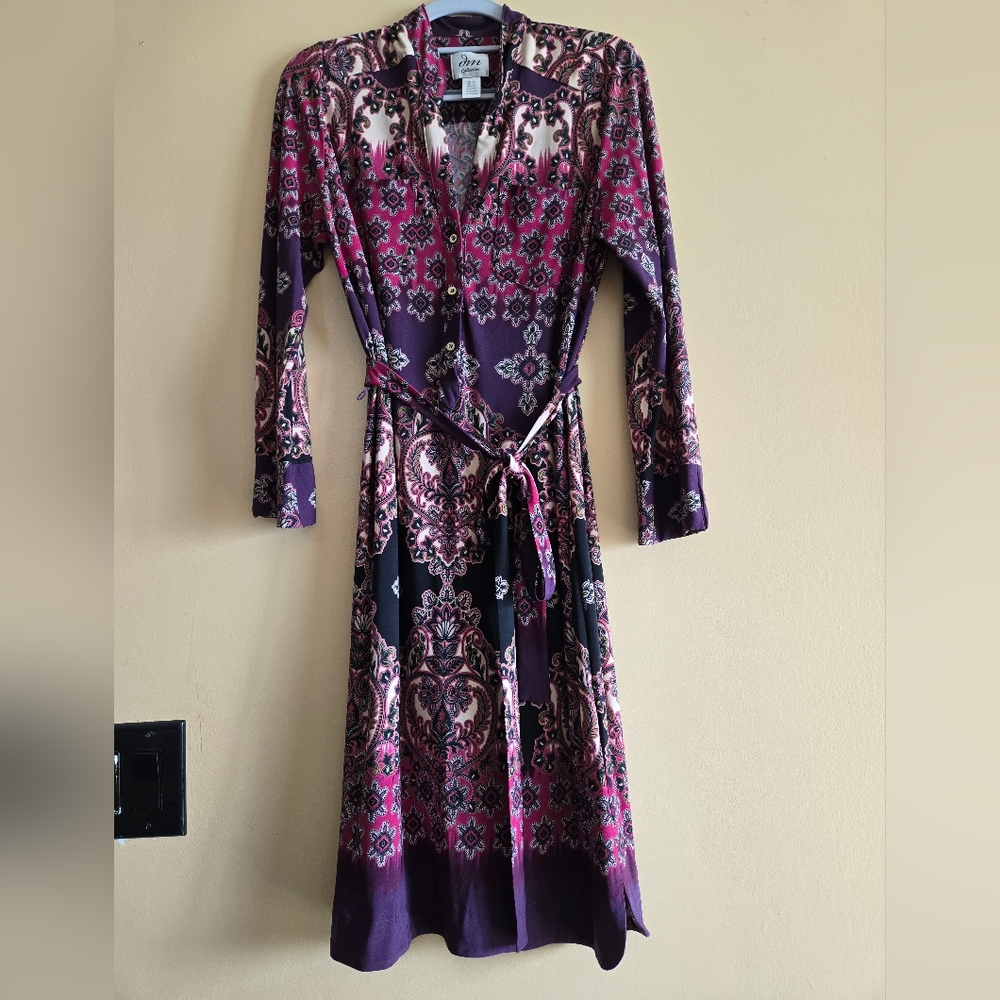 DM Collection Purple And Pink Longsleeve Dress With Ties Size 10